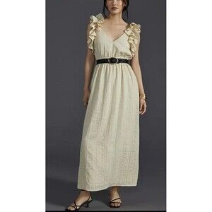 NWT Anthropologie Mare Mare Flutter-Sleeve Maxi Dress Ruffle XS Neutral New